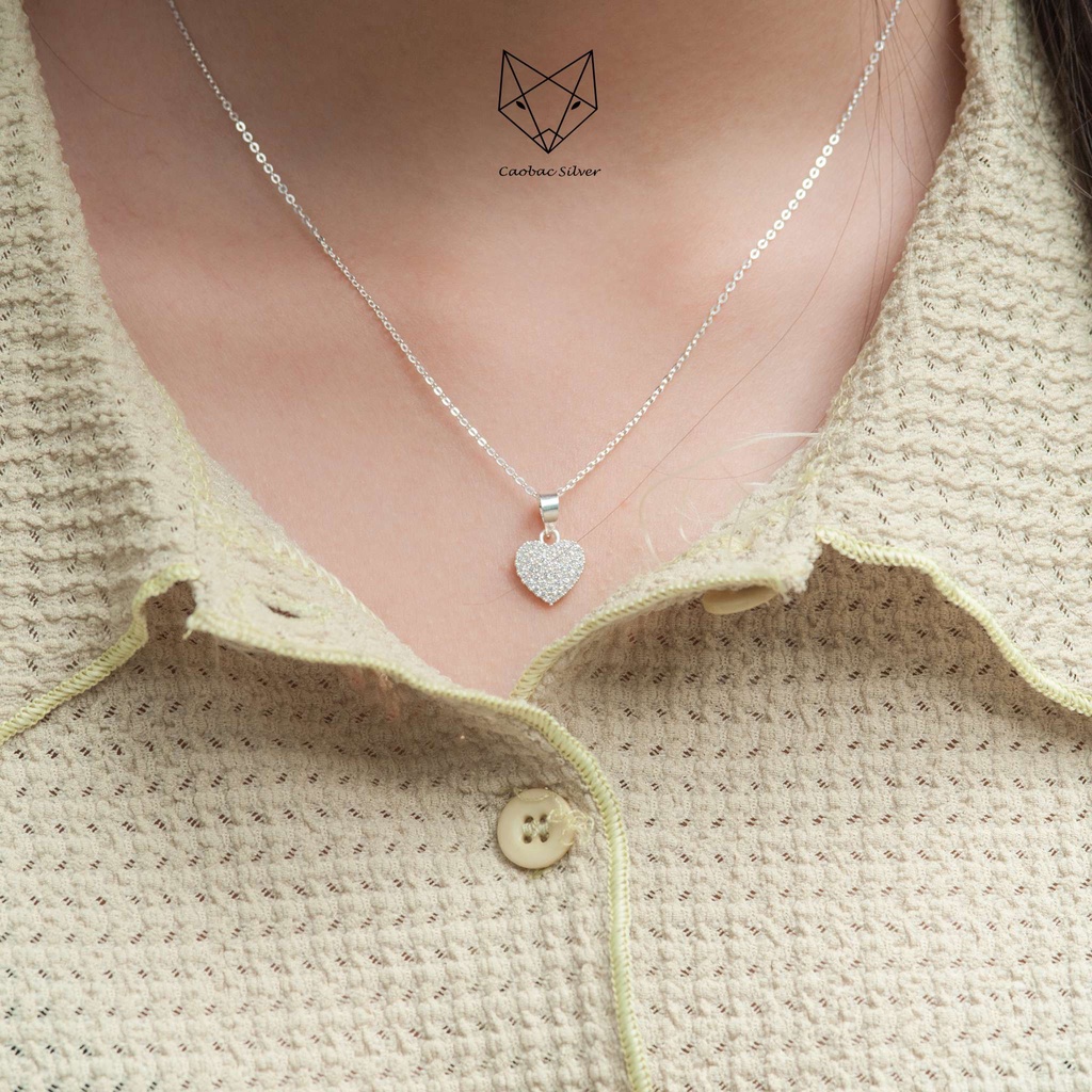 Bộ Trang Sức Bạc Ta Cao Cấp CaoBac Silver  TIm Nạm Đá  Dễ Thương, Đáng Yêu Cho Bạn Nữ