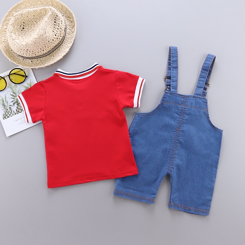 Bộ Đồ Thời Trang 2 Món Áo Sơ Mi Tay Ngắn Phối Quần short denim Thời Trang Cho Bé Trai 0-4 Tuổi