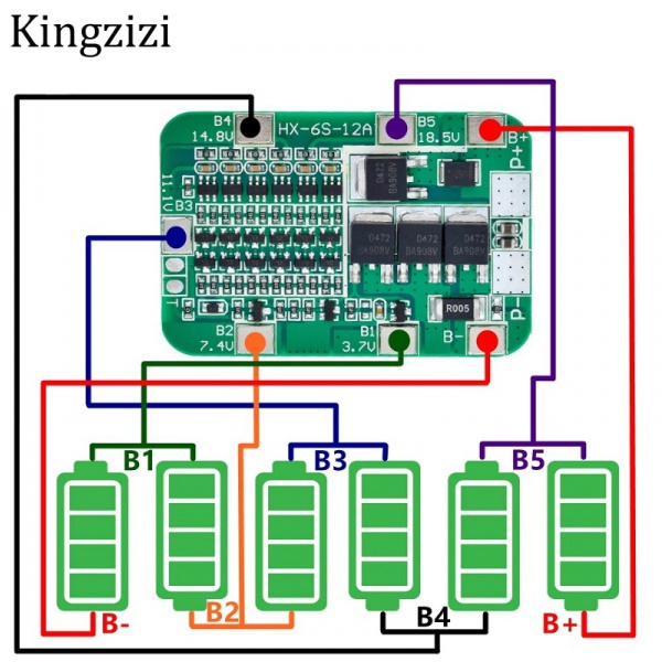 Bảng Mạch Bảo Vệ 6S 15A 24v PCB BMS Dành Cho Mô Đun Pin Li-Ion 18650 Li-Ion
