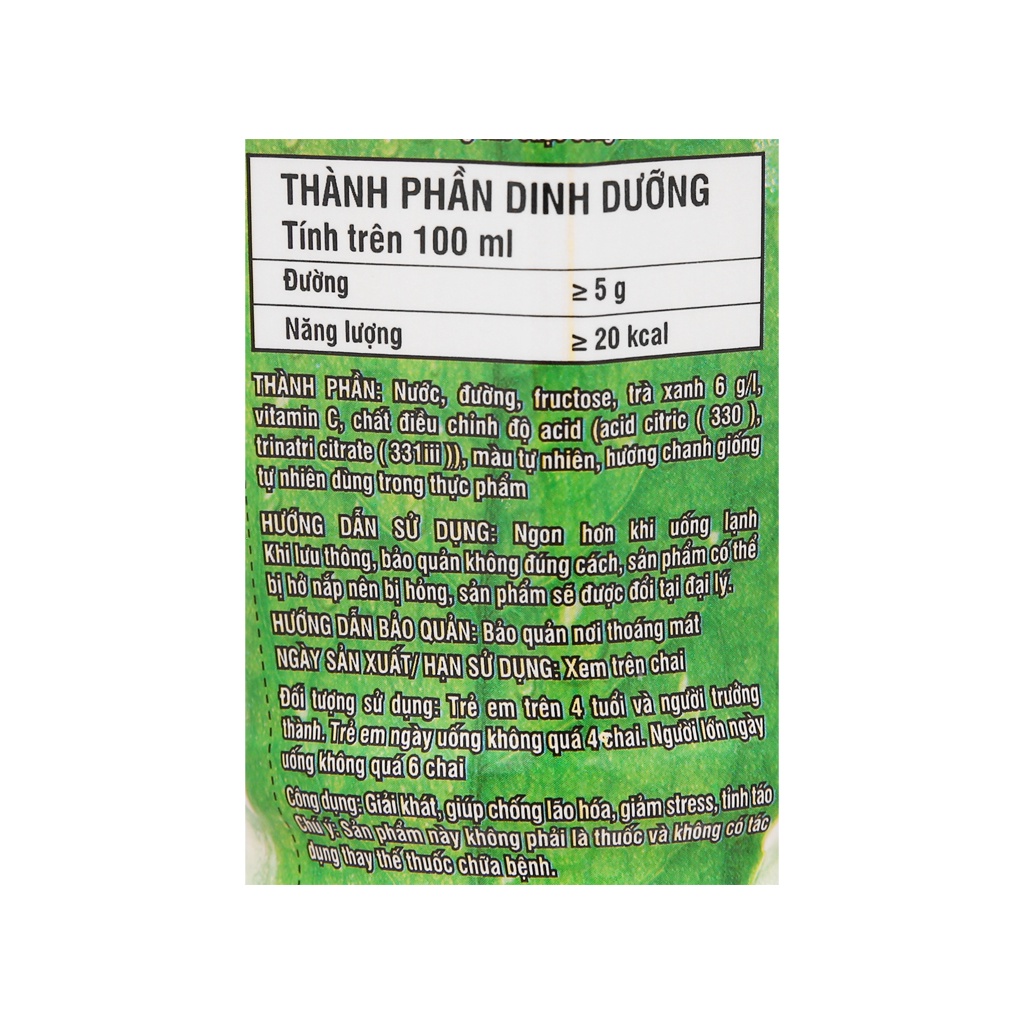 Thùng 24 chai Trà Xanh Không Độ vị Chanh - Đại lý 273
