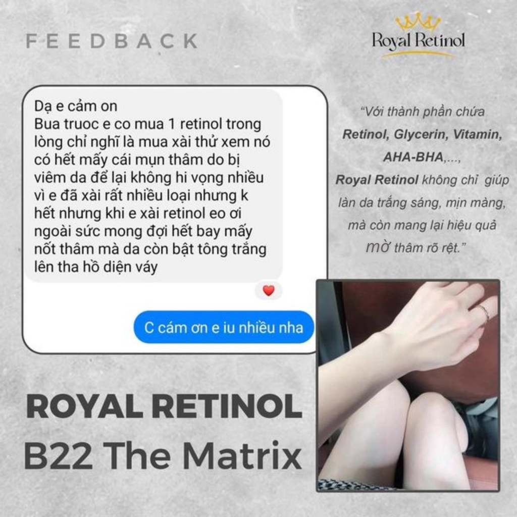 Ủ trắng body Royal Retinol B22 The Matrix kích trắng da cấp tốc mềm mịn mờ thâm ngừa lão hóa 200g