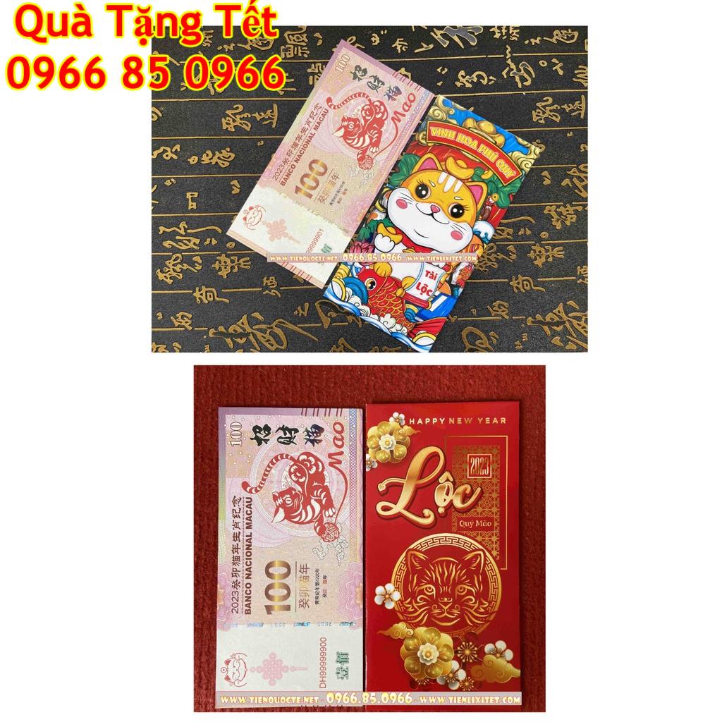 [GIẢM GIÁ] Lì xì tết Tờ Tiền 100 Macao may mắn hình con mèo 2023 - Combo 2 tờ, tặng kèm bao đỏ