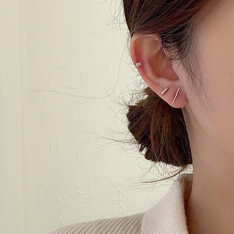 Bông Tai Mạ Bạc 925 Hình Hạt Đậu Đơn Giản Đính Đá Zircon Cho Nữ