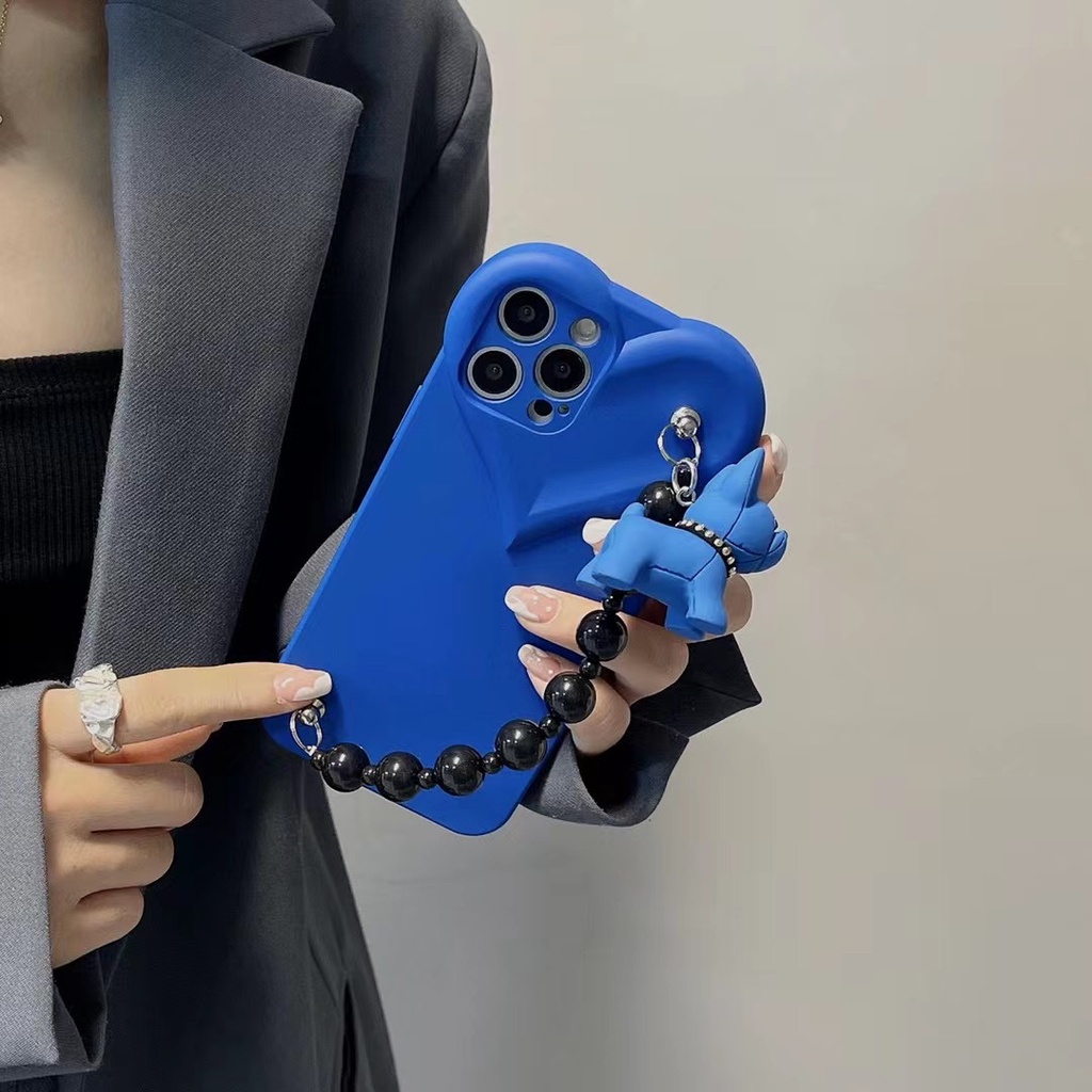 Ốp điện thoại TPU mềm xanh lam phối mặt hình cún và dây đeo thích hợp cho IPHONE X XS XR 11 11 PRO 13 12 11 PRO MAX