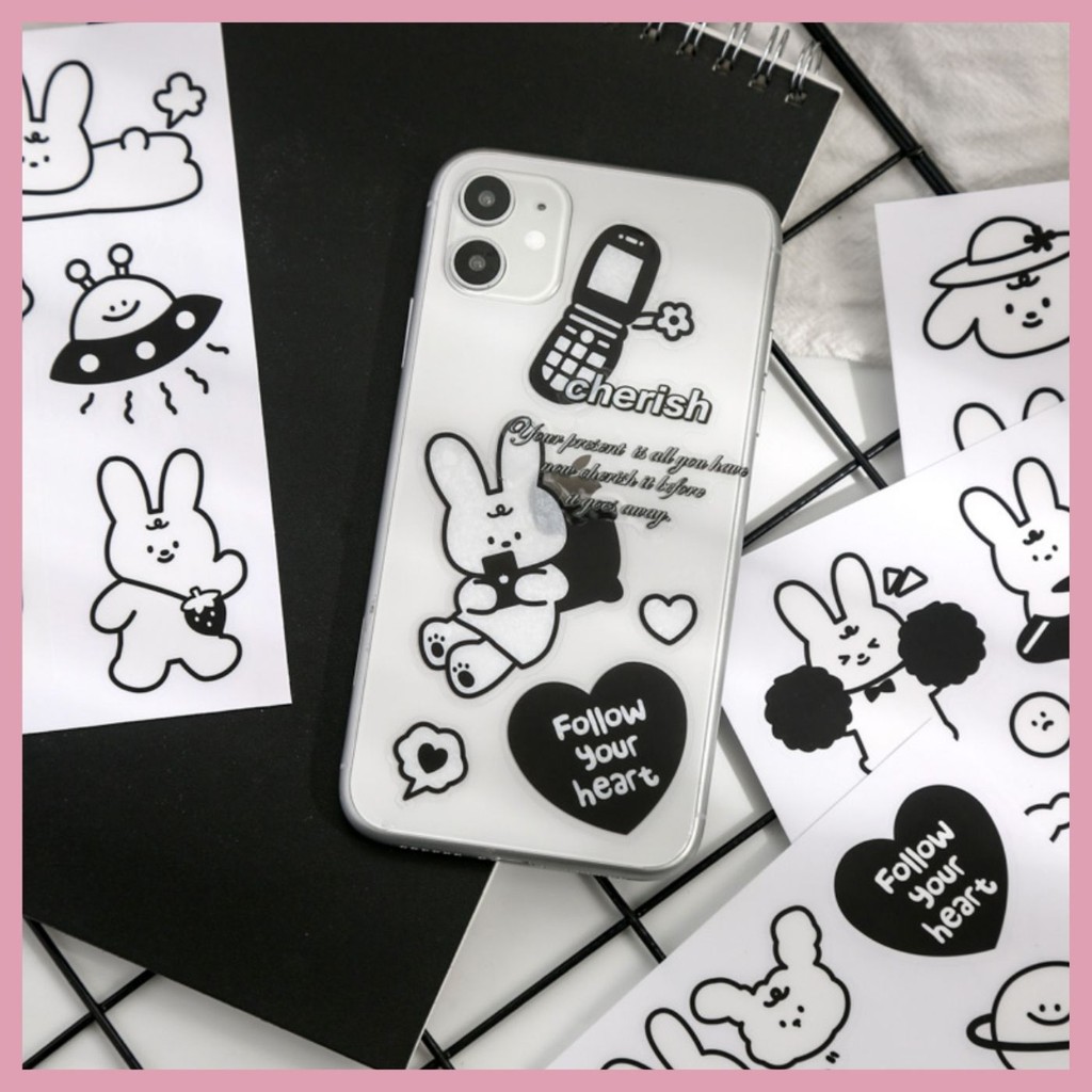 SET STICKER BLACK N WHITE 4 TẤM SIÊU XINH