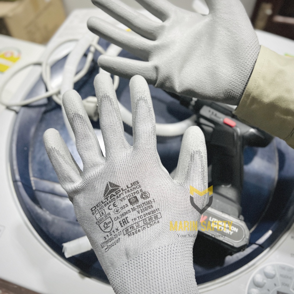 Găng tay chống dầu chính hãng Delta Plus VE702P, găng tay bảo hộ phủ PU tăng độ bám, linh hoạt cao