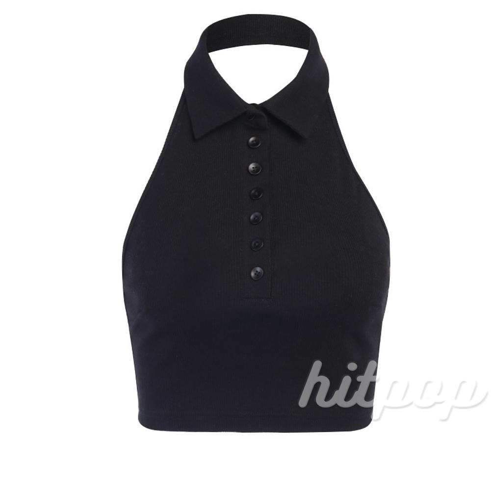 Áo Tank Top Cổ Chữ V Màu Trơn Phối Nút Thiết Kế Ôm Sát Tôn Dáng Dành Cho Nữ