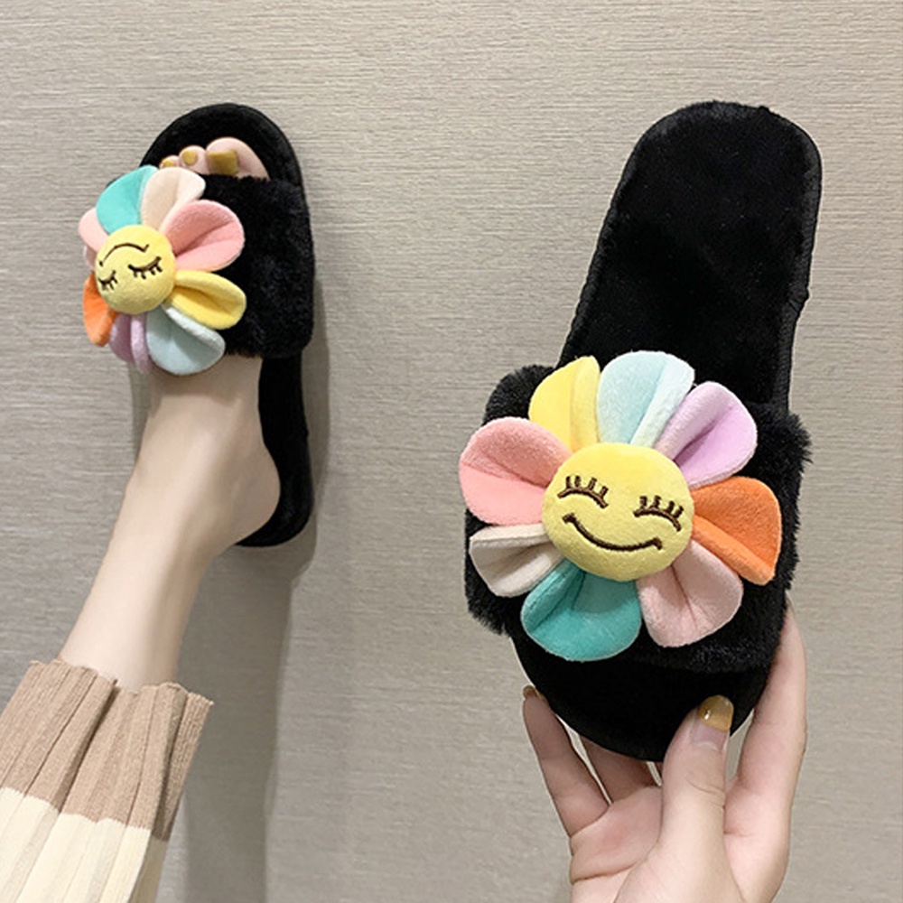 Dép lông thỏ quai ngang mùa Đông, mang trong nhà, văn phòng êm chân