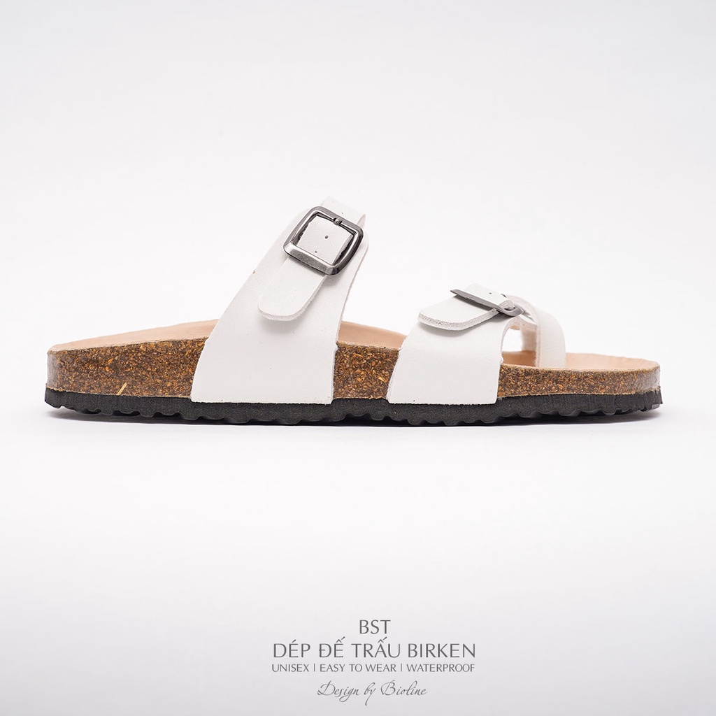 PUK06-CHỐNG NƯỚC - Dép đế trấu Birken chính hãng Bioline nam nữ Unisex, xỏ ngón, da PU cao cấp, dép công sở