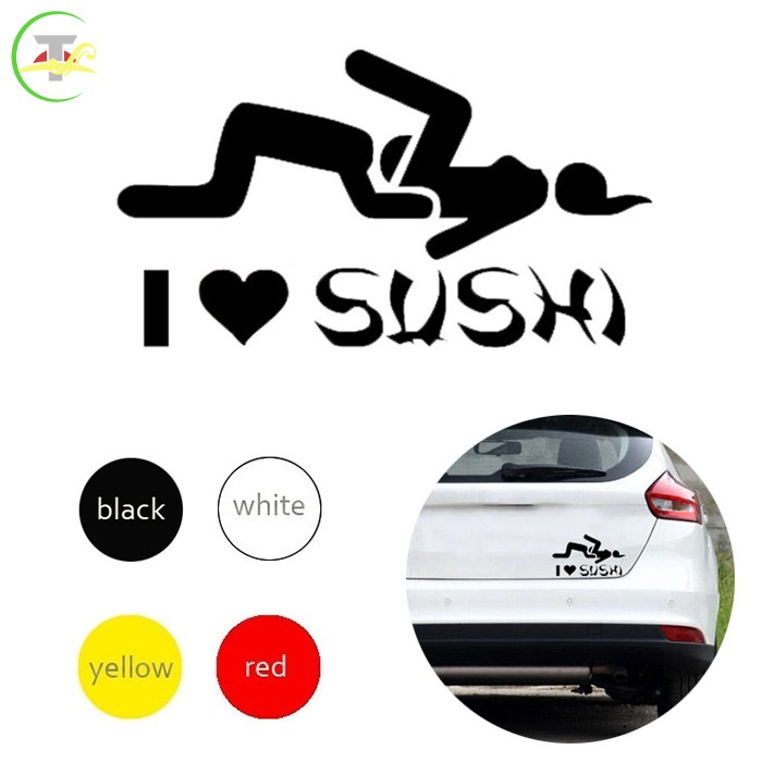 Miếng Dán Trang Trí Cửa Sổ Xe Hơi Hình Sushi I Love Sushi Vui Nhộn Bằng Pvc