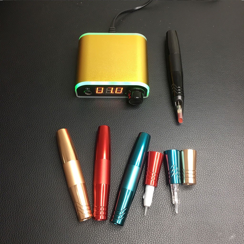 Máy pen mini 2 đầu 5.0 phun môi xăm tatto tặng kèm 1 nguồn led không dùng bàn đạp