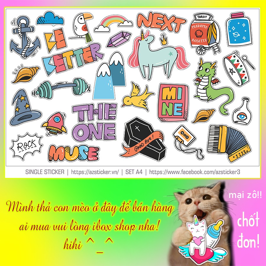Sticker Dán Laptop , Sticker Dán Điện Thoại , Hình Dán Tem Xe , Sticker Dán Nón Bảo Hiểm | Set A4 Cartoon