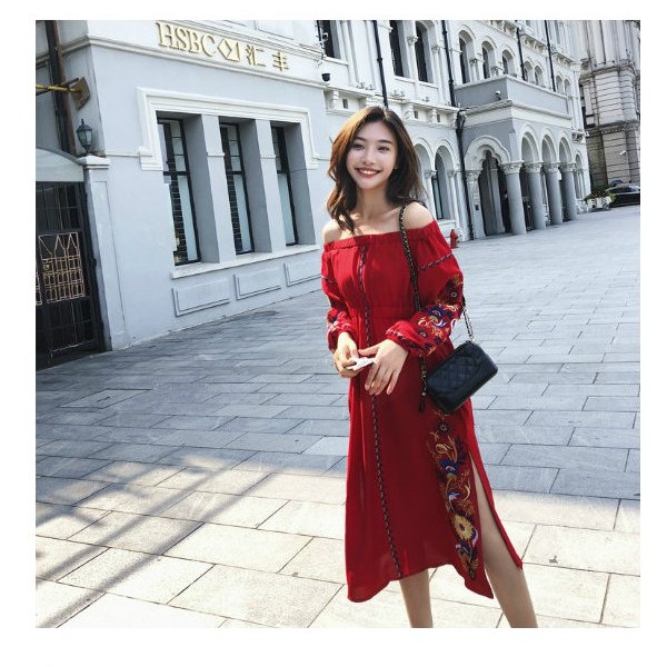 [HÀNG LOẠI 1] VÁY BOHEMIAN ĐỎ| HỌA TIẾT | TRỄ VAI | BigBuy360 - bigbuy360.vn
