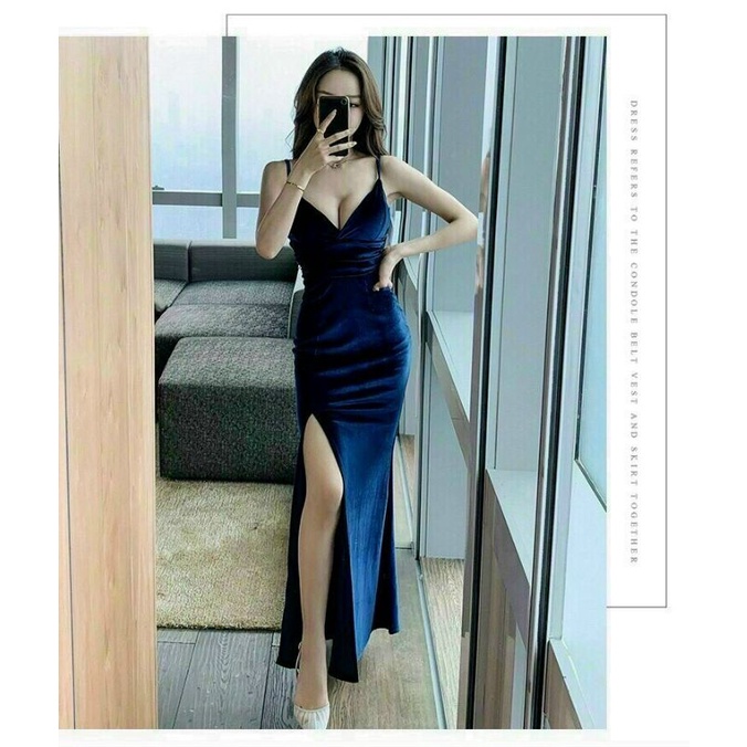 Đầm dạ hội maxi dáng dài xẻ tà chất nhung Lh0917399527