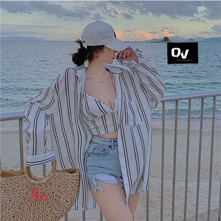 Set áo bra có mút kèm áo khoác sơ mi phong cách trẻ trung - hàng xịn - shop q&v