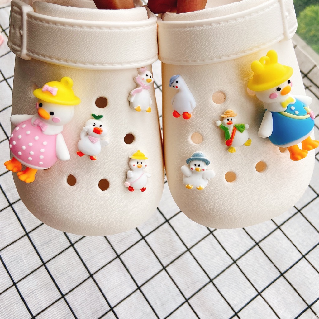 Set 8 Phụ Kiện Trang Trí Giày Crocs Hình Chú Vịt Vàng Đáng Yêu#Loạt Phim Hoạt Hình