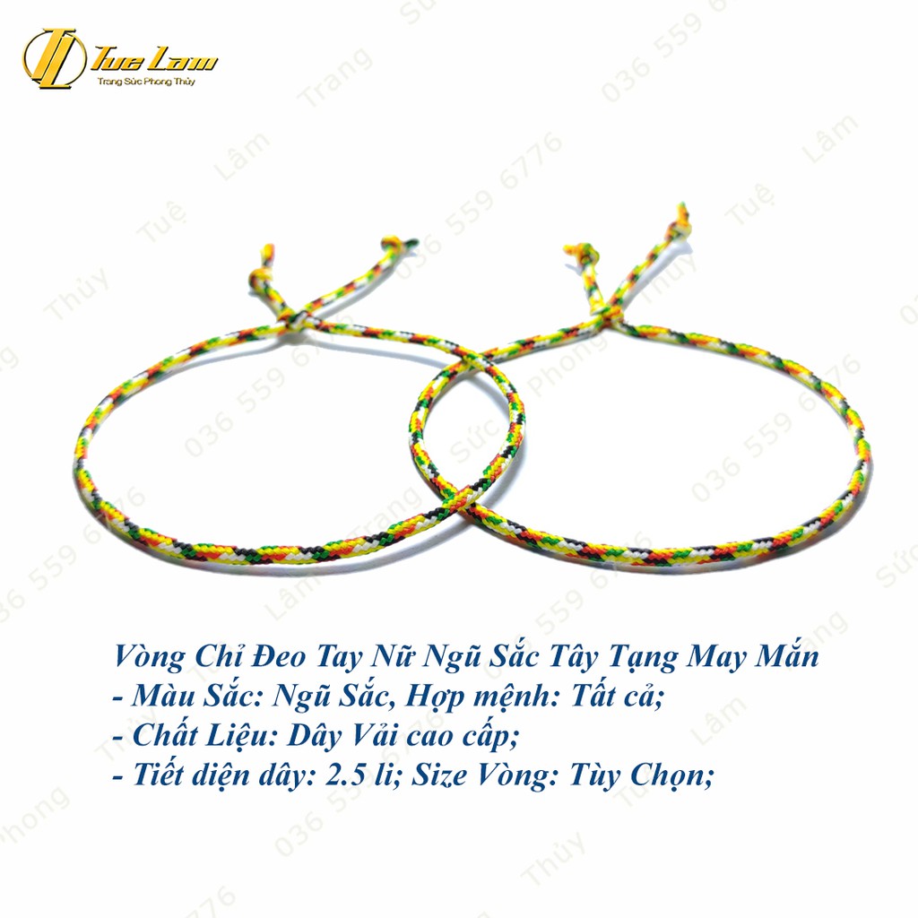 Vòng tay chỉ ngũ sắc tây tạng may mắn bện kiểu khóa rút xinh xắn - Tuệ Lâm