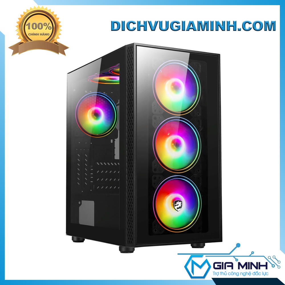 Vỏ thùng máy tính VITRA THEMIS N1 BLACK GLASS kính cường lực kèm quạt Rainbow RGB hỗ trợ Mainboard Micro ATX