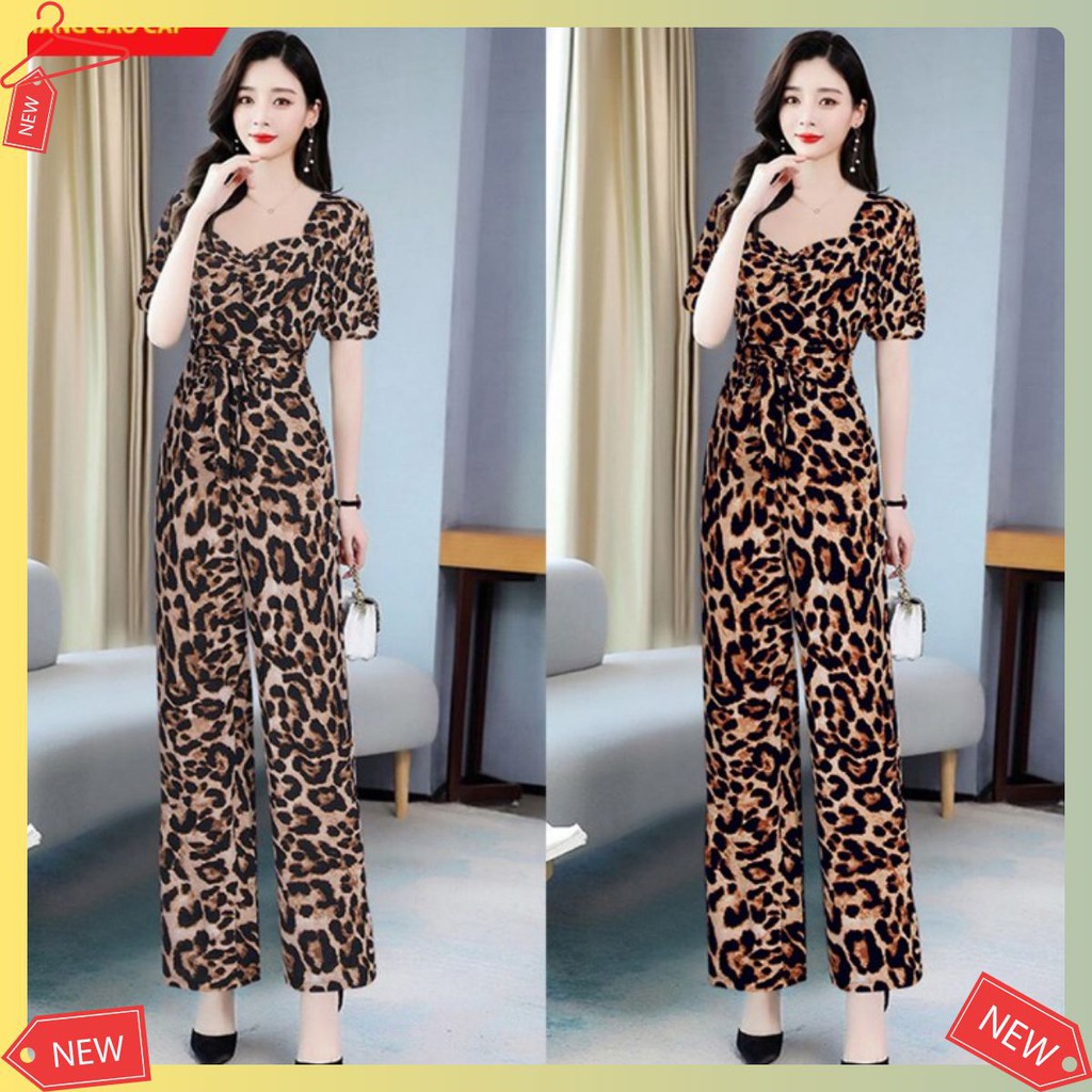 Đồ Bay Nữ 💥FREESHIP💥 Jumpsuit dài ống suông họa tiết beo xinh xắn TJ1091