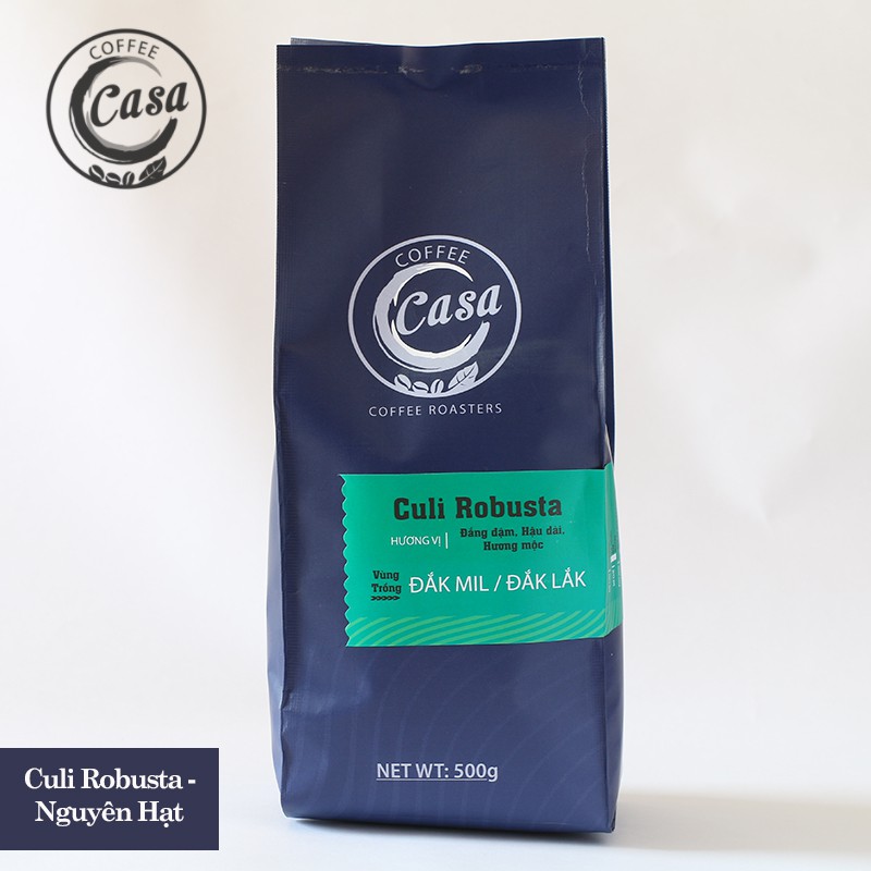 Cà phê hạt Culi Robusta nguyên chất gu đậm thơm mộc - 500gr Casa Coffee