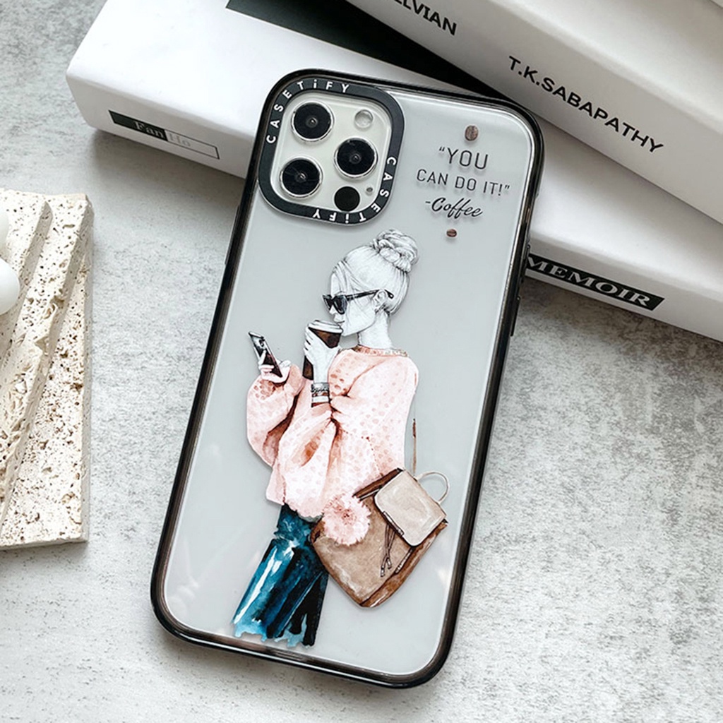 Ốp casetify iphone Coffee Girl ốp chống sốc trong suốt in theo yêu cầu 11/12/13/pro/max/plus/promax/7plus/8plus/x/xr/xs