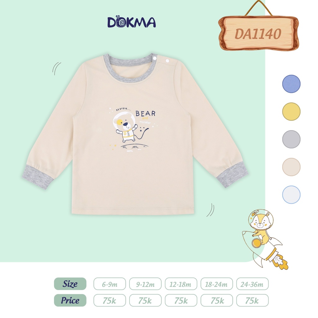 Áo dài tay bé trai Dokma - chất cotton hữu cơ mềm mại, thông thoáng