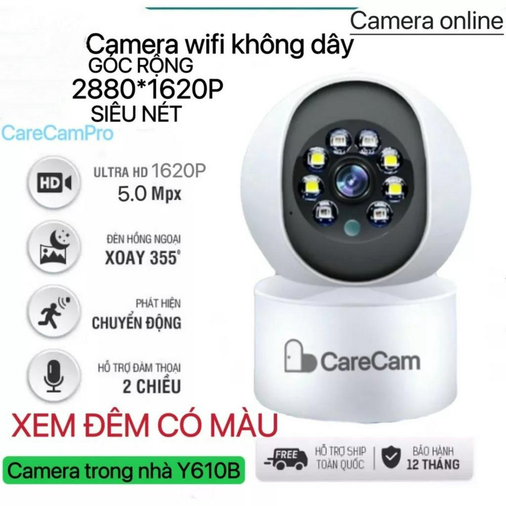Camera wifi Carecam V5Pro 5.0MP Xoay 360độ gia đình trong nhà giá rẻ ban đêm có màu,hồng ngoại 1080p đàm thoại 2 chiều