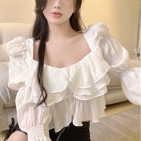 Áo Sơ Mi chiffon Tay Dài Nhiều Lớp Phong Cách Pháp Thời Trang Mùa Hè Mới