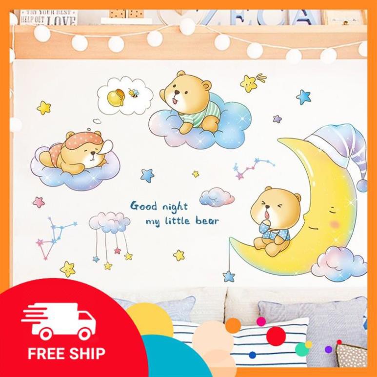 ⚡️𝗙𝗥𝗘𝗘𝗦𝗛𝗜𝗣⚡️ Decal dán tường gấu nhỏ ngủ ngon