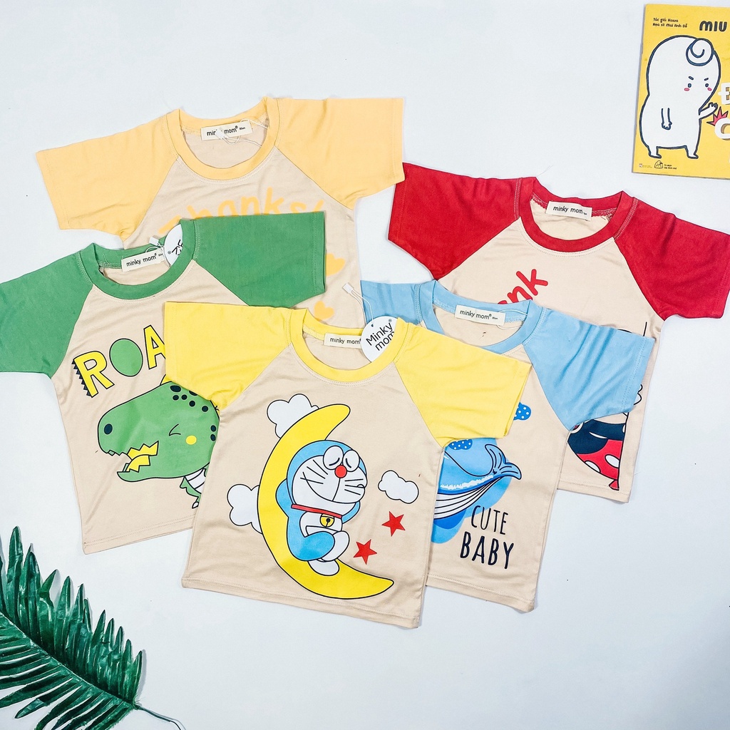Bộ ngắn tay thun lạnh ráp lăng in hình Minky Mom cho bé trai bé gái từ 18-32kg ( HÀNG CHUẨN LOẠI 1)