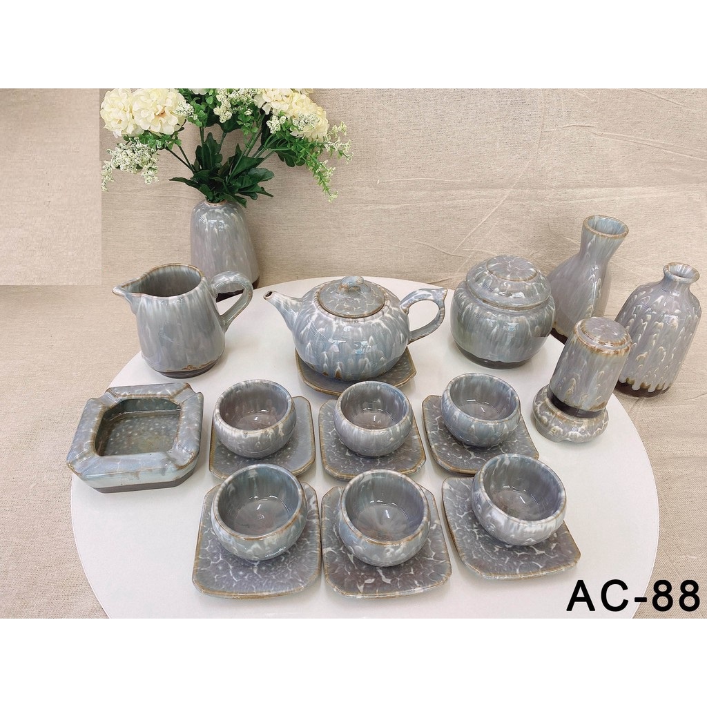 Ấm trà⚡️BÁT TRÀNG⚡️Ấm chén, tách trà, ly men hỏa biến vân đá xám siêu hot cao cấp giá rẻ