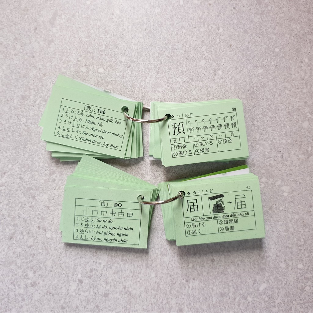Flashcard Kanji N3 - Thẻ học tiếng nhật (04 xấp) Bản Mới Nhất.