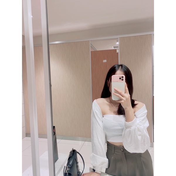 Set áo quây tăm kèm áo tay bồng trắng ulzzang