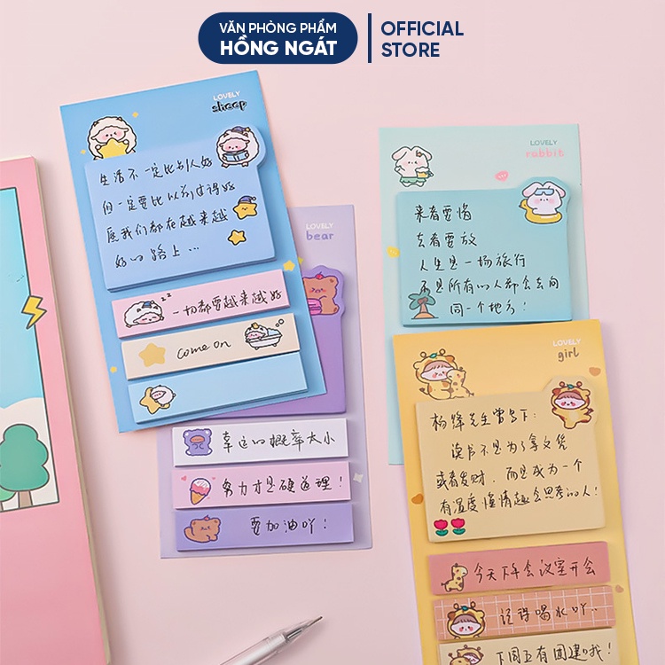 Giấy note cute hoạt hình, giấy ghi chú dễ thương nhỏ gọn nhiều màu 80 tờ đồ dùng học tập văn phòng phẩm GN10
