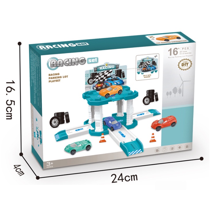 [Hàng Sẵn] Bộ Đồ chơi Bãi đổ xe Ô tô 2in1 Racing cho bé Trai
