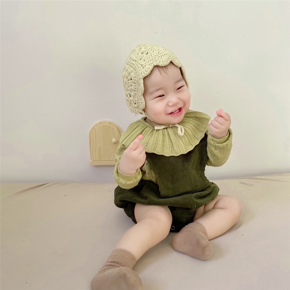 Bộ áo liền quần màu xanh lá dễ thương thời trang xuân thu cho bé gái
