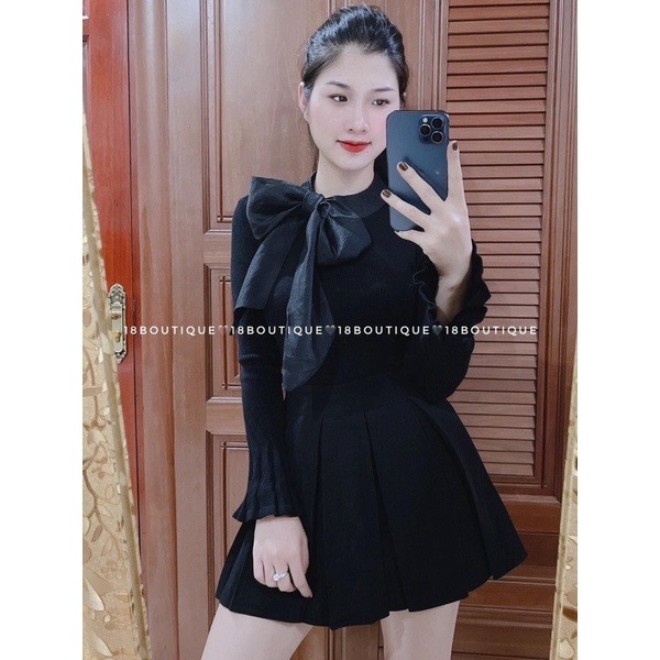 Áo len tăm cổ nơ voan tơ siêu đẹp hàng loại 1 kèm ảnh thật shop chụp