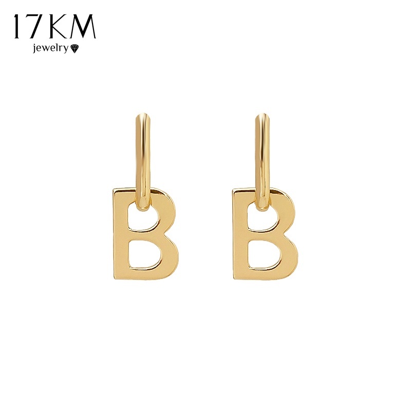 Hoa tai dạng thả 17KM hình chữ B màu vàng / bạc sang trọng cho nữ