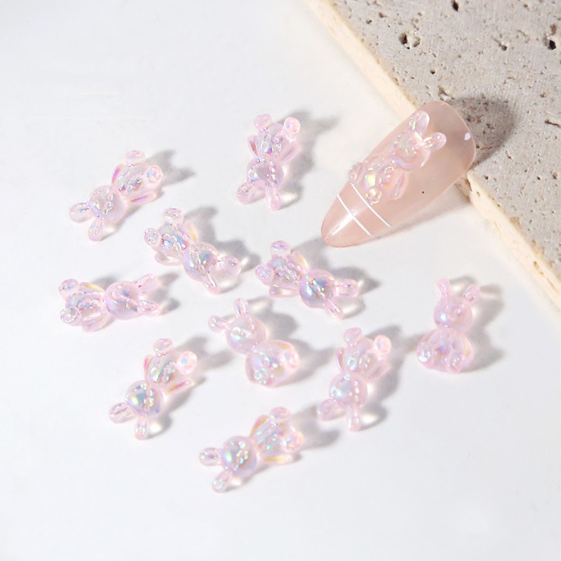 Set 10 Miếng Dán Trang Trí Móng Tay Hình Thỏ 3d Chất Lượng Cao
