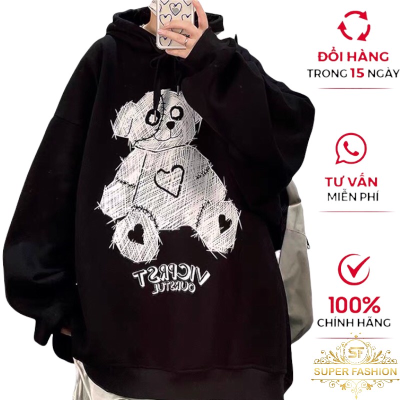 Áo Khoác Hoodie Nam Super Fashion IN Chú Gấu Dễ Thương Form Rộng Nỉ Ngoại Mền Mịn Hot Trend