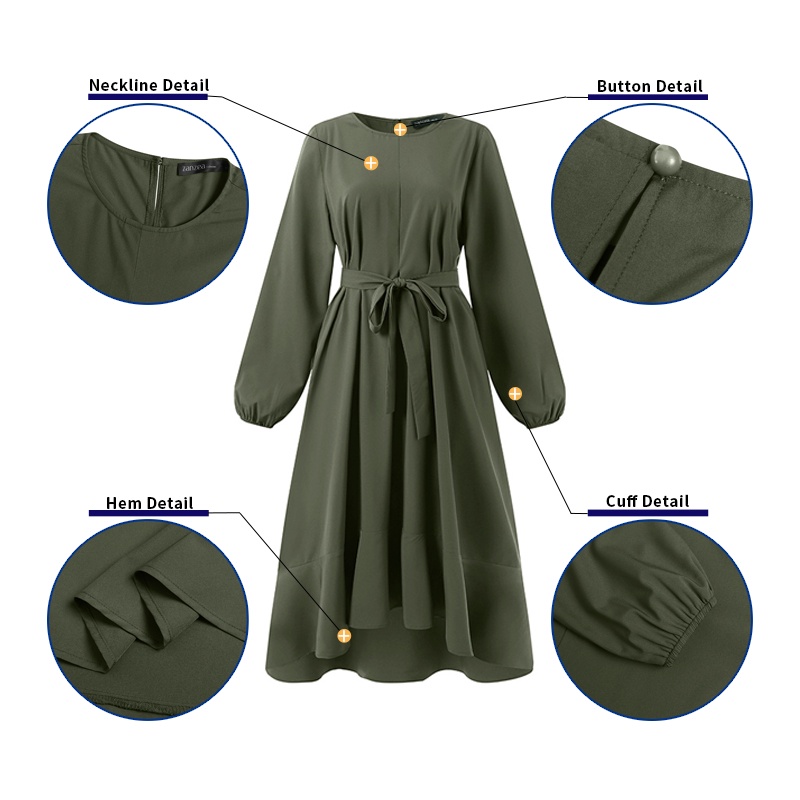 Đầm maxi ZANZEA tay dài cổ tròn màu trơn thời trang cho nữ