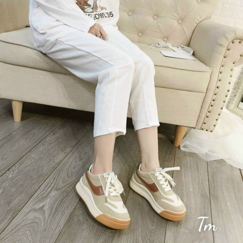 giày thể thao nâu nhạt đế 5cm