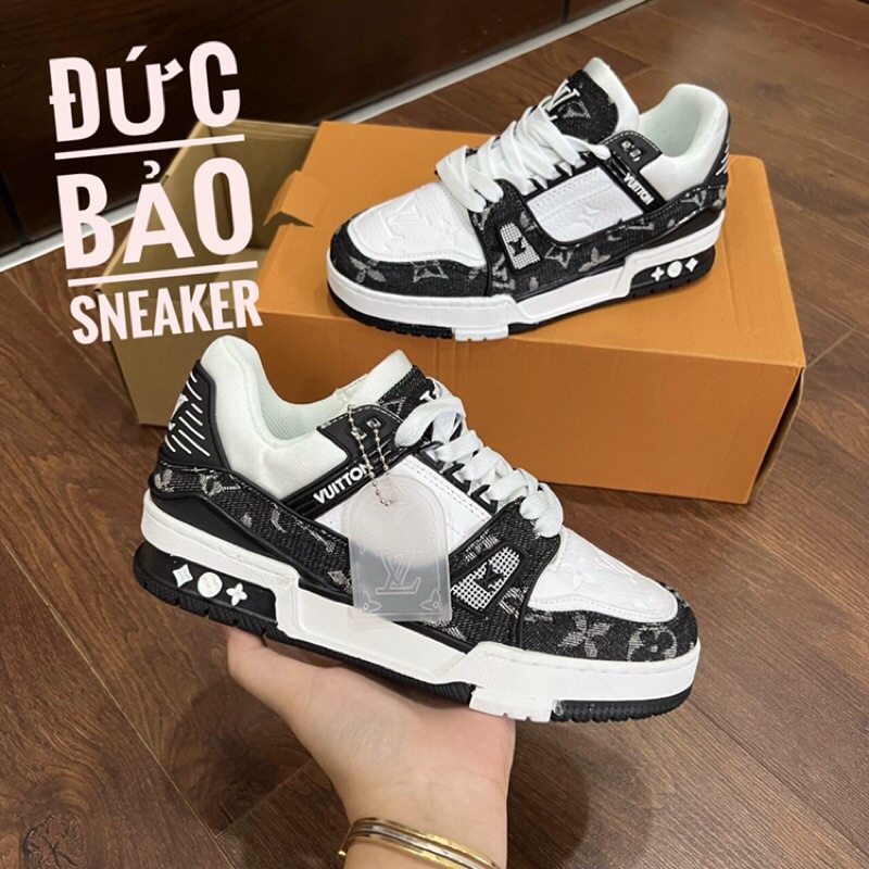 Giày louis vuitton đen siêu cấp . Giày LV nam nữ sneaker ful box