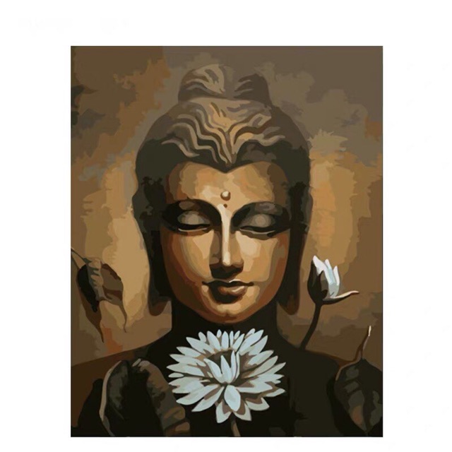 Phật và hoa sen trắng - khung dày 2,5cm 40x50