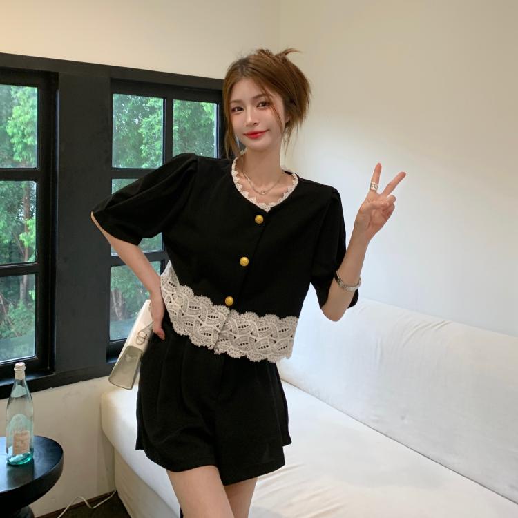 Xiaozhainv Áo Nữ Tay Ngắn Phối Ren Thời Trang Quyến Rũ