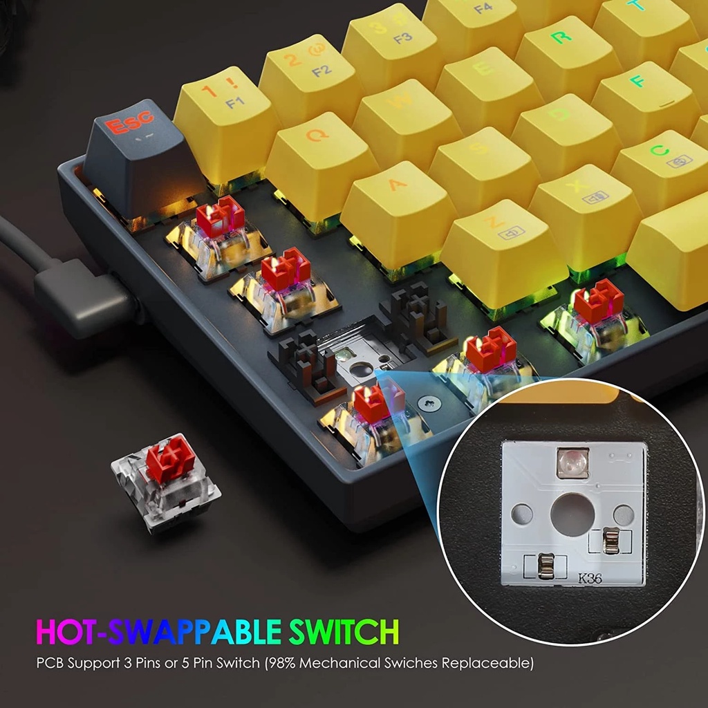 Bàn phím cơ REDRAGON K688 RGB 78 phím có dây cáp tháo được màu sắc tùy chọn