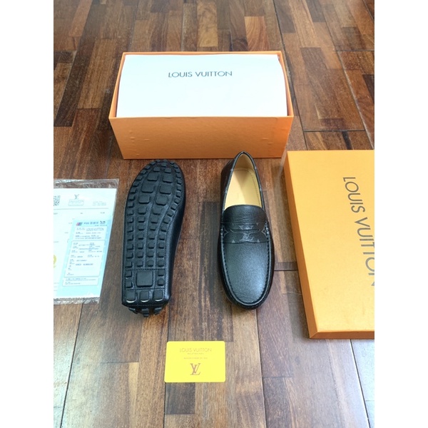 Giày Moca nam LV, giày lười da thật, giày mọi lót da đế cao su,  Fullbox thẻ bill.