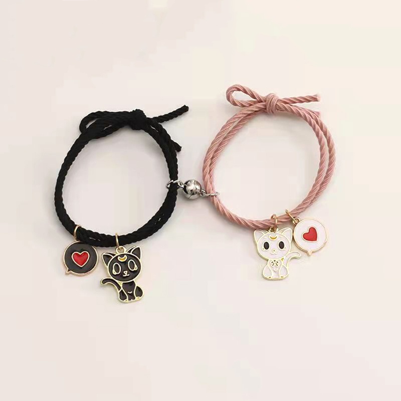 Set 2 Vòng Tay Dây Bện Từ Tính Phối Mặt Dây Thời Trang Cho Cặp Đôi