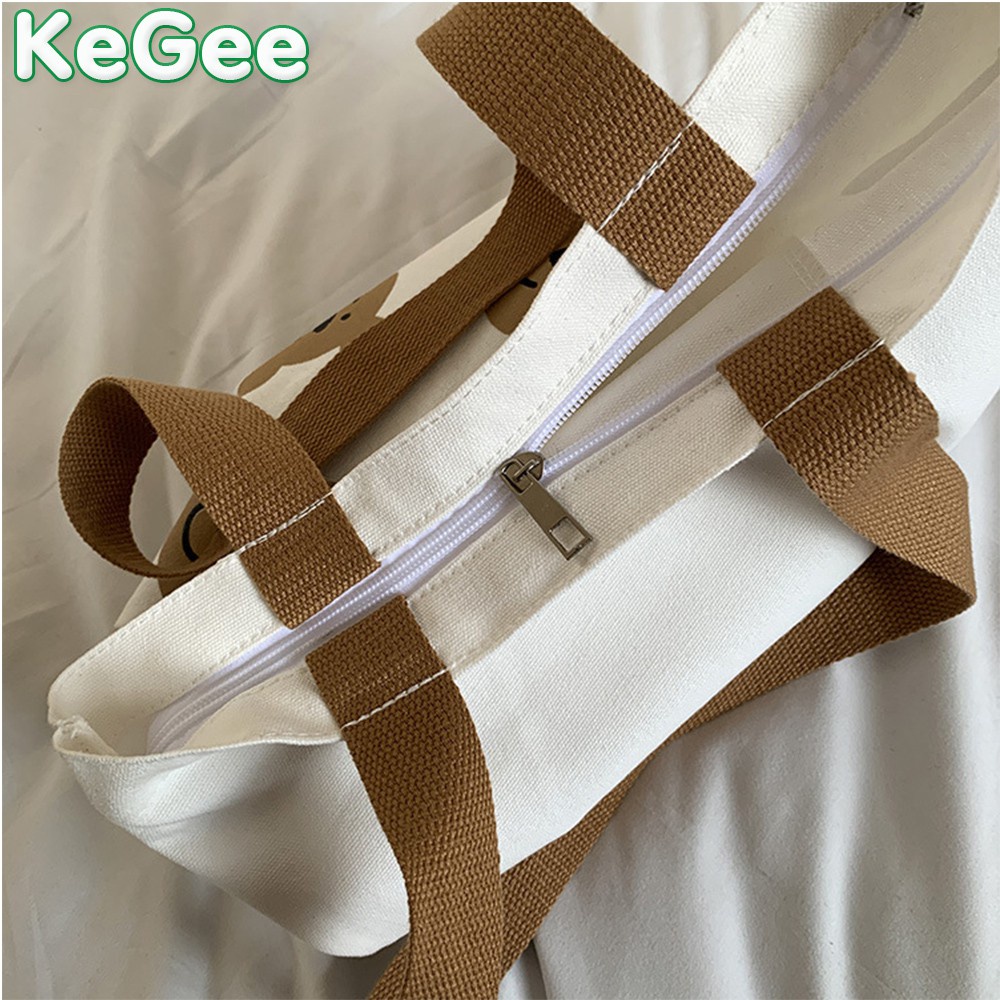 Túi Xách Canvas Đeo Vai In Họa Tiết Gấu Dễ Thương Thời Trang Cho Nữ