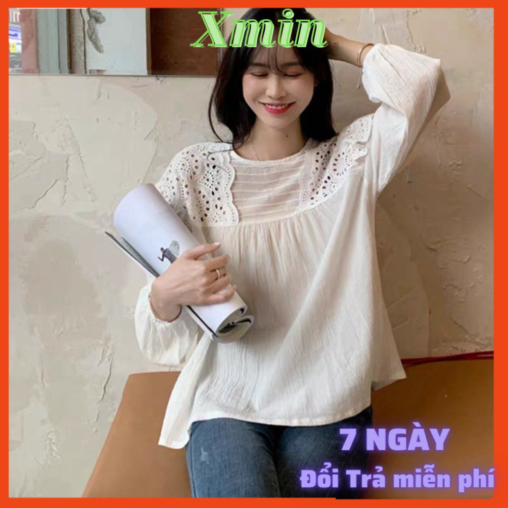 Áo babydoll tiểu thư A259 bèo ren vai quảng châu Thời trang Xmin VINTAGE